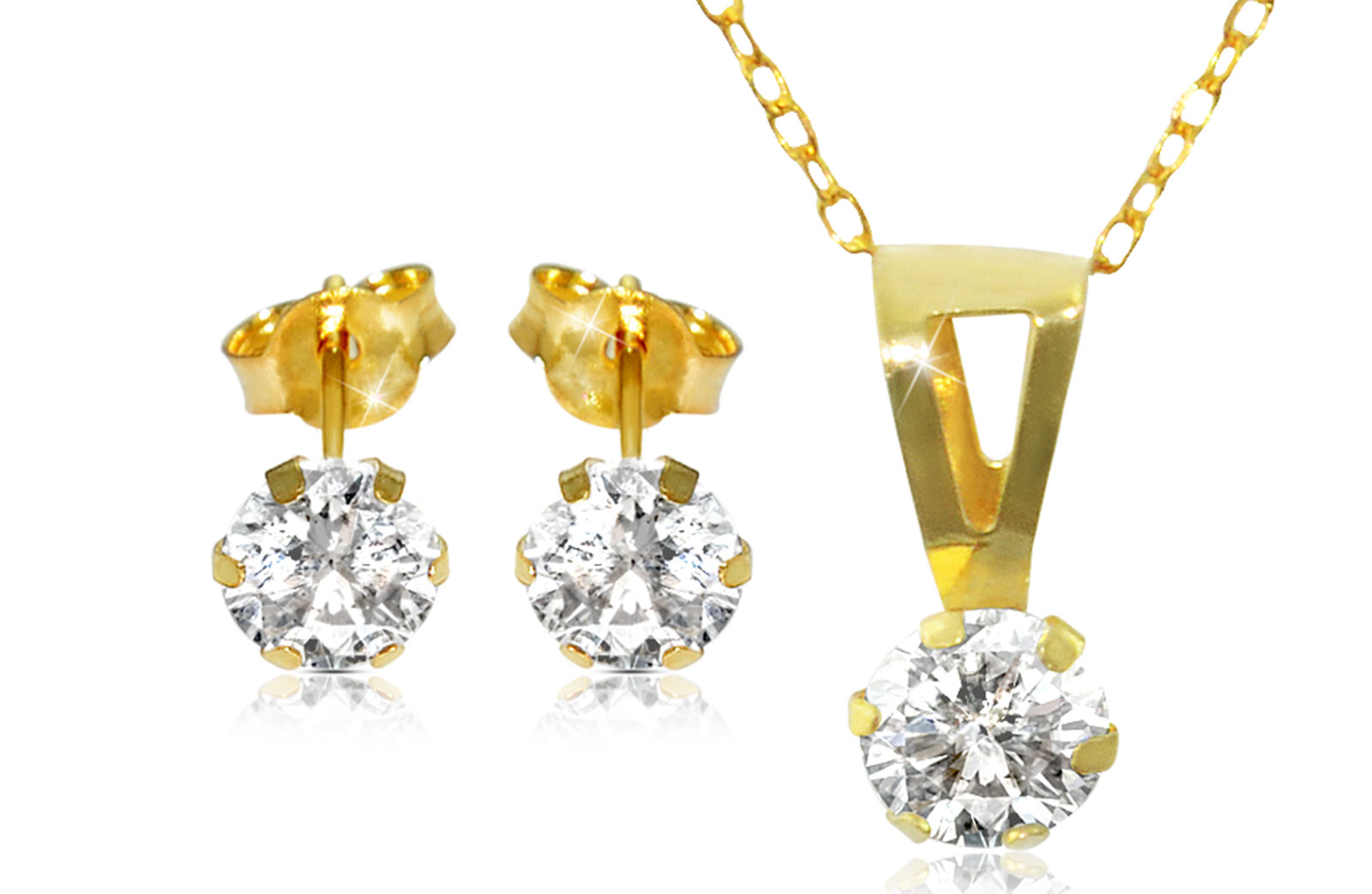 Vera Perla 18K Solid Gold and Cubic Zircon Solitaire Necklace and Earrings