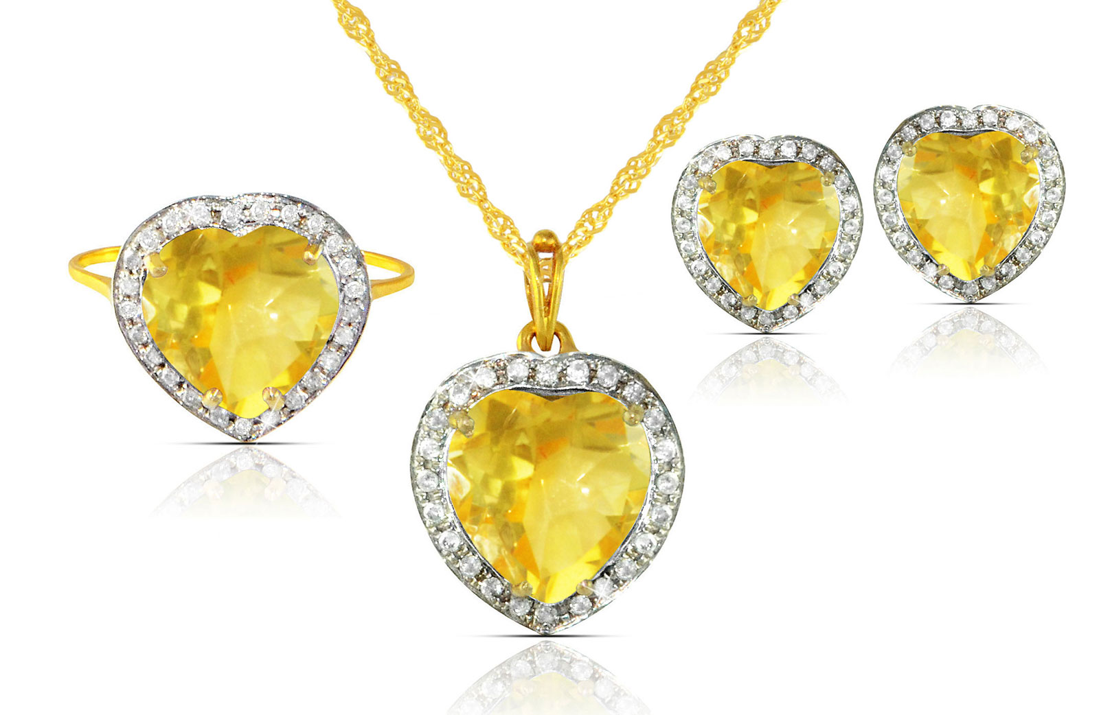 Vera Perla 18k  Gold 10mm Genuine Heart  Cut Citrine 0.56Ct Genuine Diamonds Jewelry Set