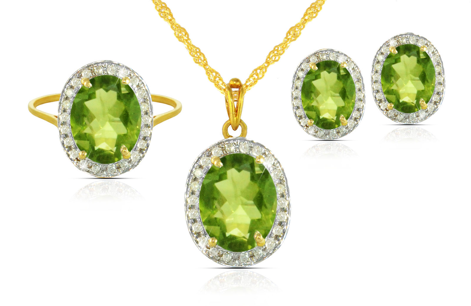 Vera Perla 18k  Gold 10mm Genuine Oval  Cut Peridot 0.48Ct Genuine Diamonds Jewelry Set