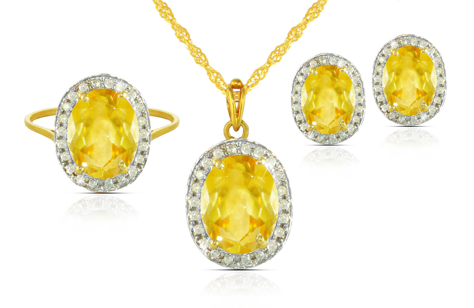 Vera Perla 18k  Gold 10mm Genuine Oval  Cut Citrine 0.48Ct Genuine Diamonds Jewelry Set