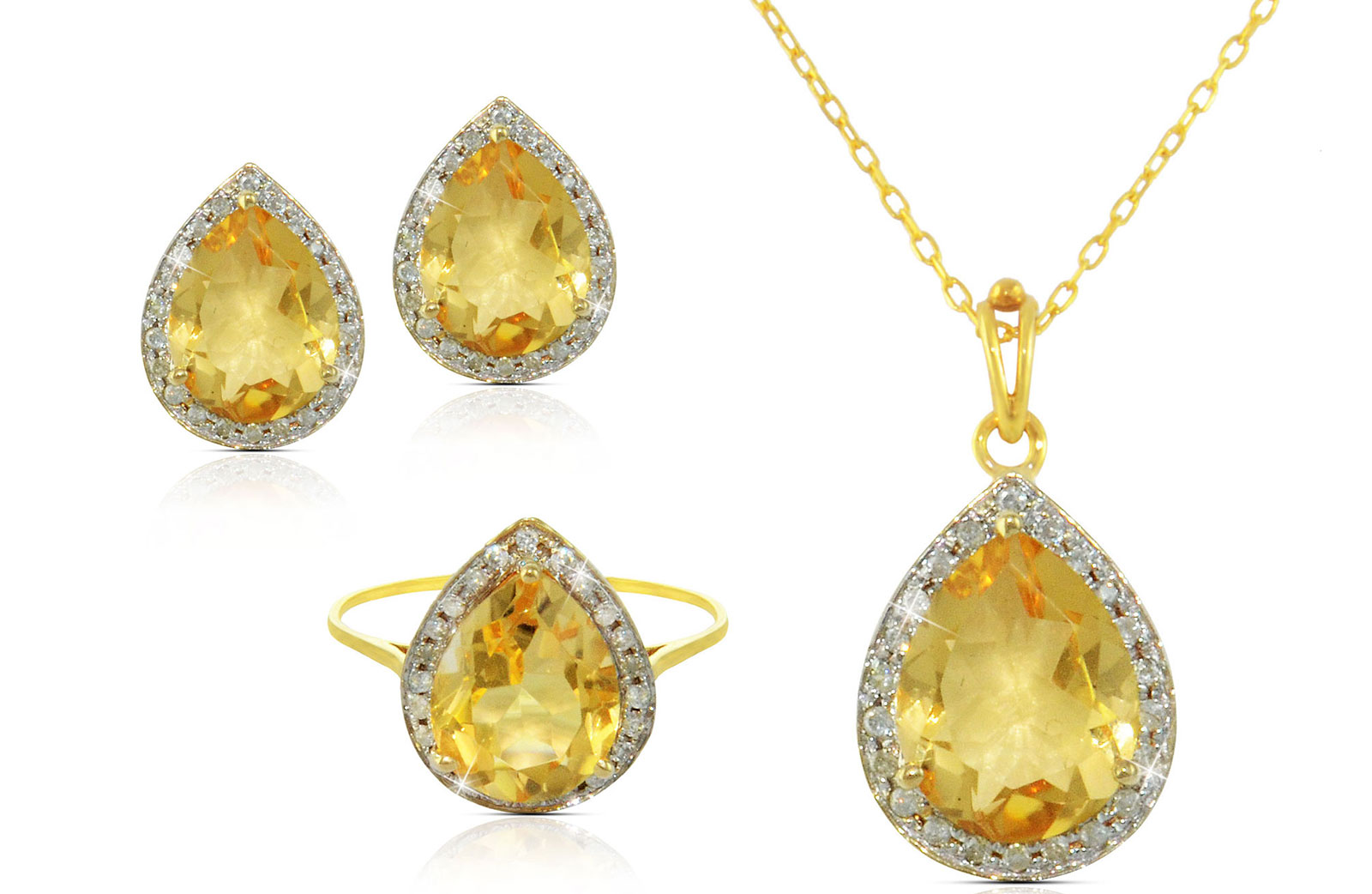 Vera Perla 18k  Gold 10mm Genuine Drop  Cut Citrine 0.48Ct Genuine Diamonds Jewelry Set