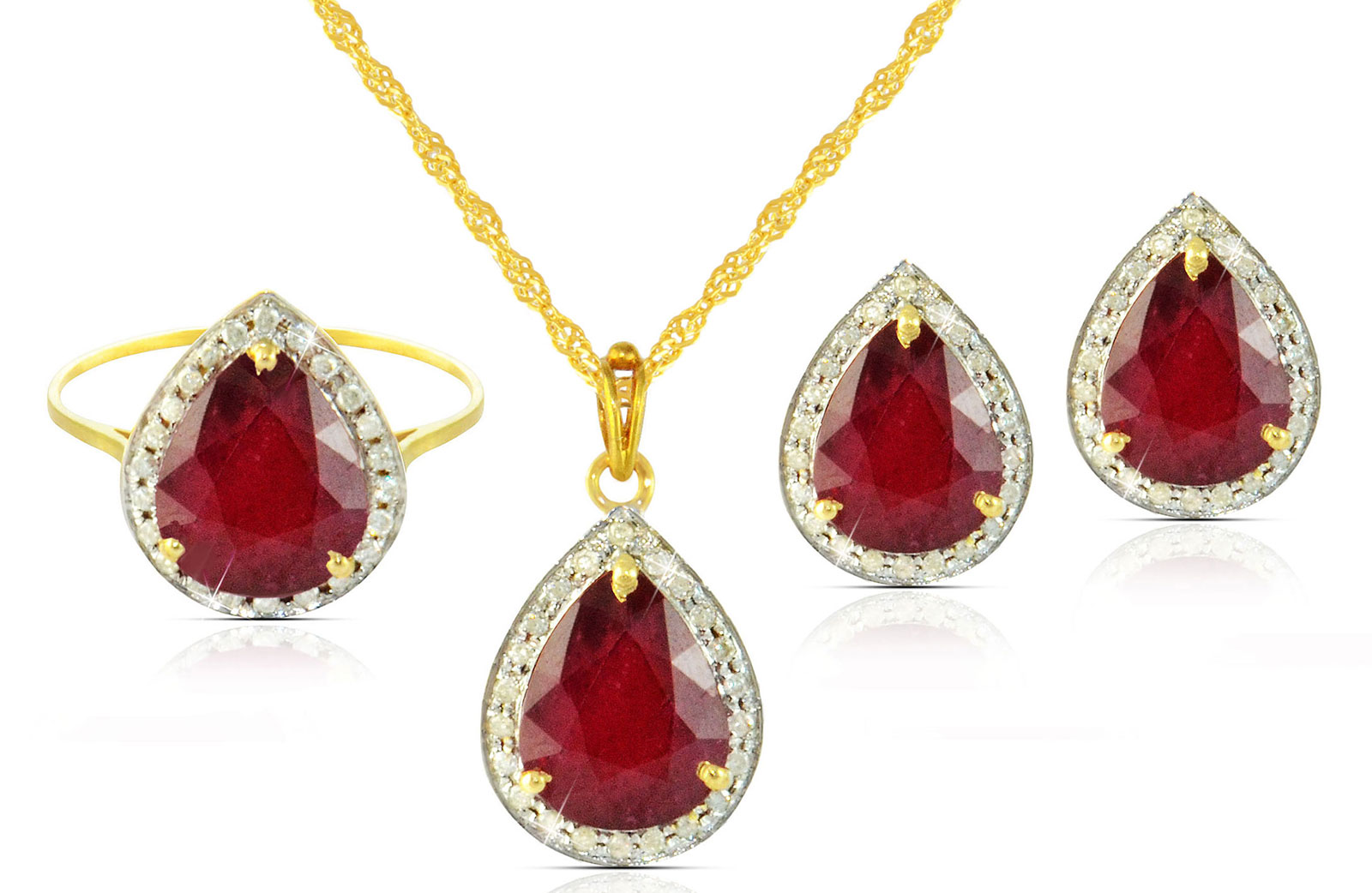 Vera Perla 18k  Gold 10mm Genuine Drop  Cut Ruby 0.48Ct Genuine Diamonds Jewelry Set