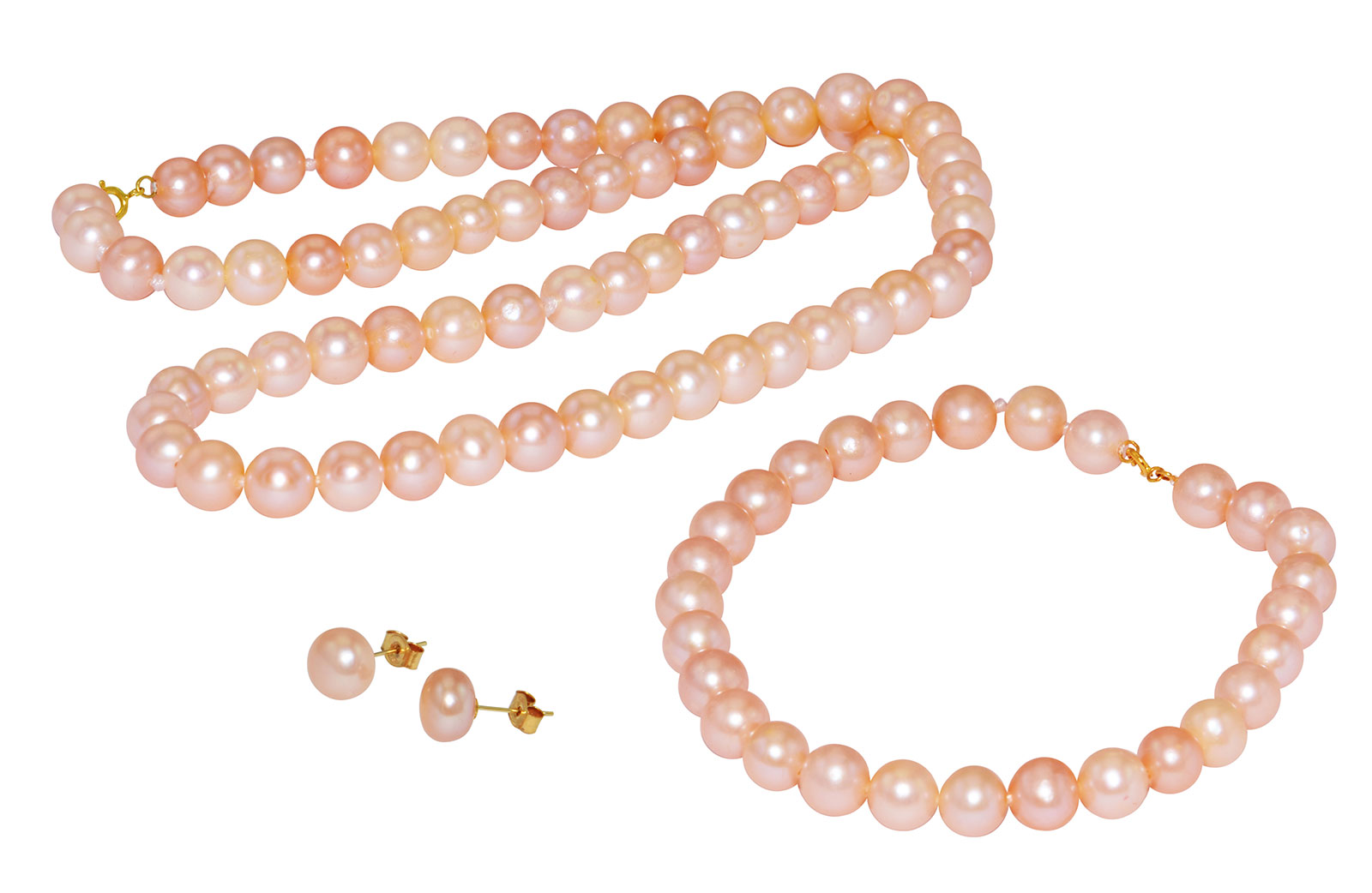 Vera Perla 10k Gold  6-7mm Pink Pearl Strand Jewelry Set