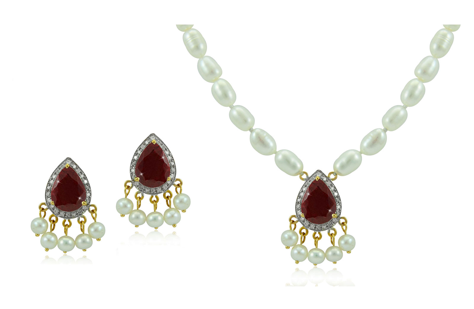 Vera Perla 18K Gold 0.36ct Diamonds, Royal Indian Ruby 2 pcs set