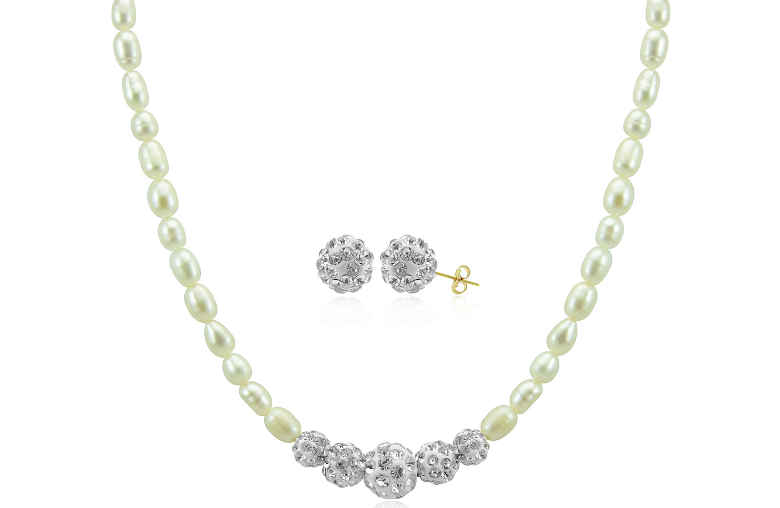 Vera Perla 10K Gradual Crystal Balls & Pearls Strand Necklace & Earrings