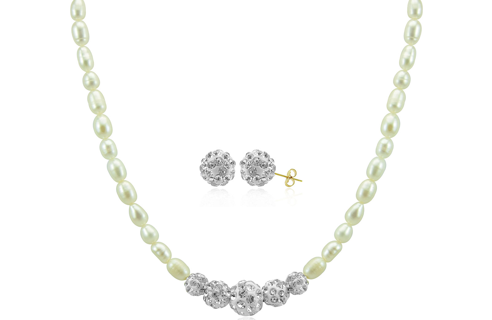 Vera Perla 18K Gradual Crystal Balls & Pearls Strand Necklace & Earrings