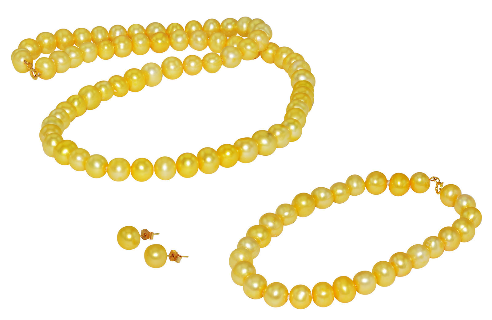 Vera Perla 18K Gold  6-7mm Golded Pearl Strand Jewelry Set