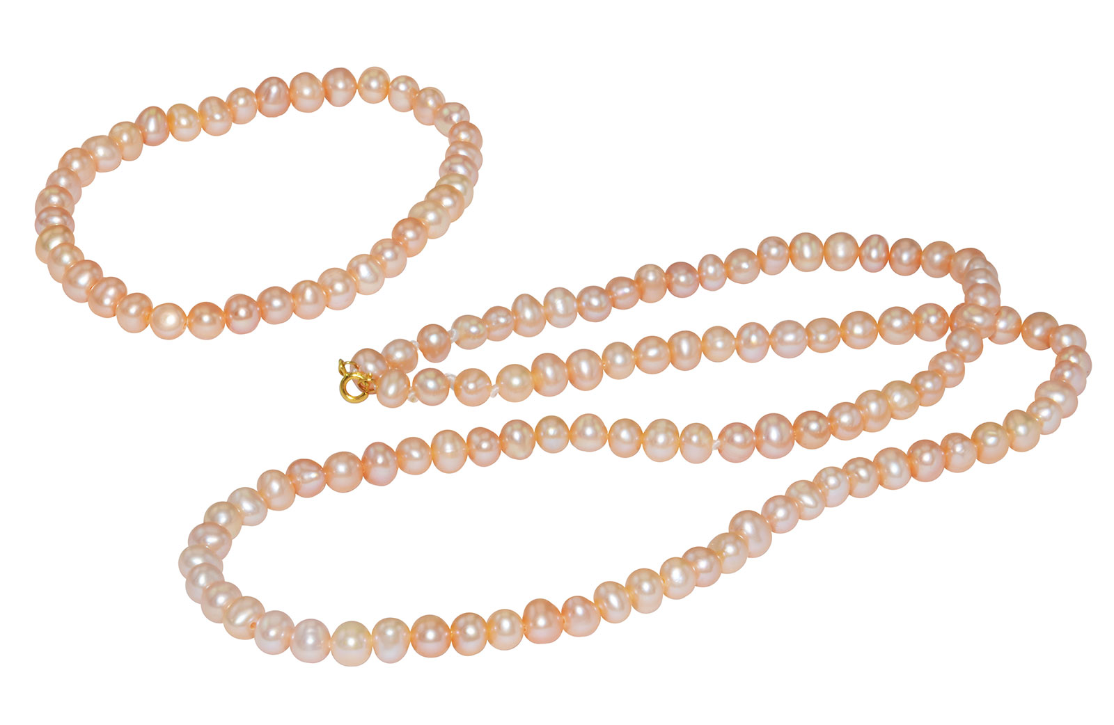 Vera Perla 18K Gold 4-5mm Pink Pearl Strand Necklace & Elastic Bracelet 