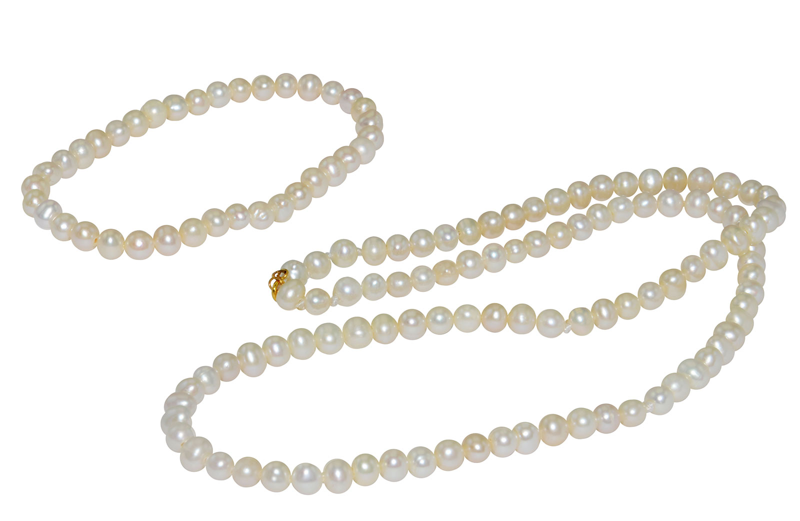 Vera Perla 18K Gold 4-5mm White Pearl Strand Necklace & Elastic Bracelet 