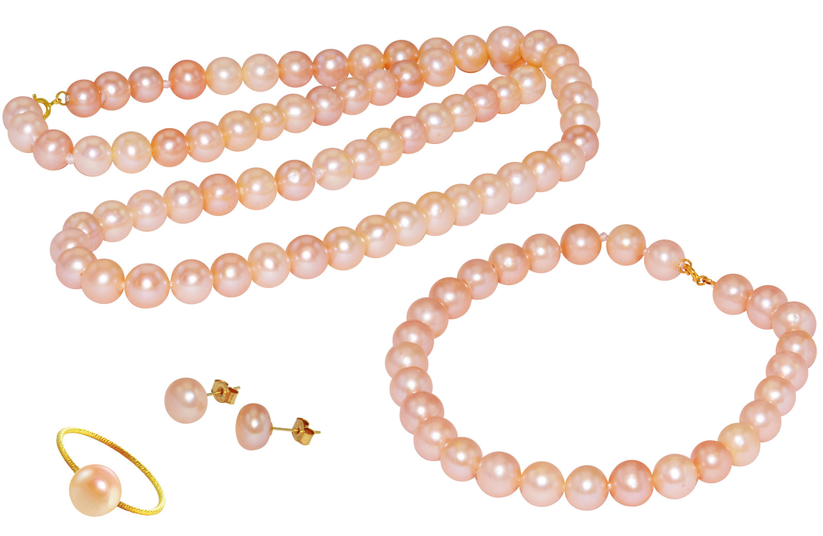 Vera Perla 18k Gold  6-7mm Pink Pearl Strand Jewelry Set