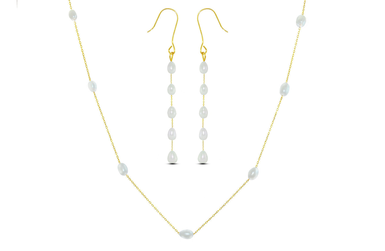 Vera Perla 10K Gold White Pearls Jewelry Set - 2 pcs.