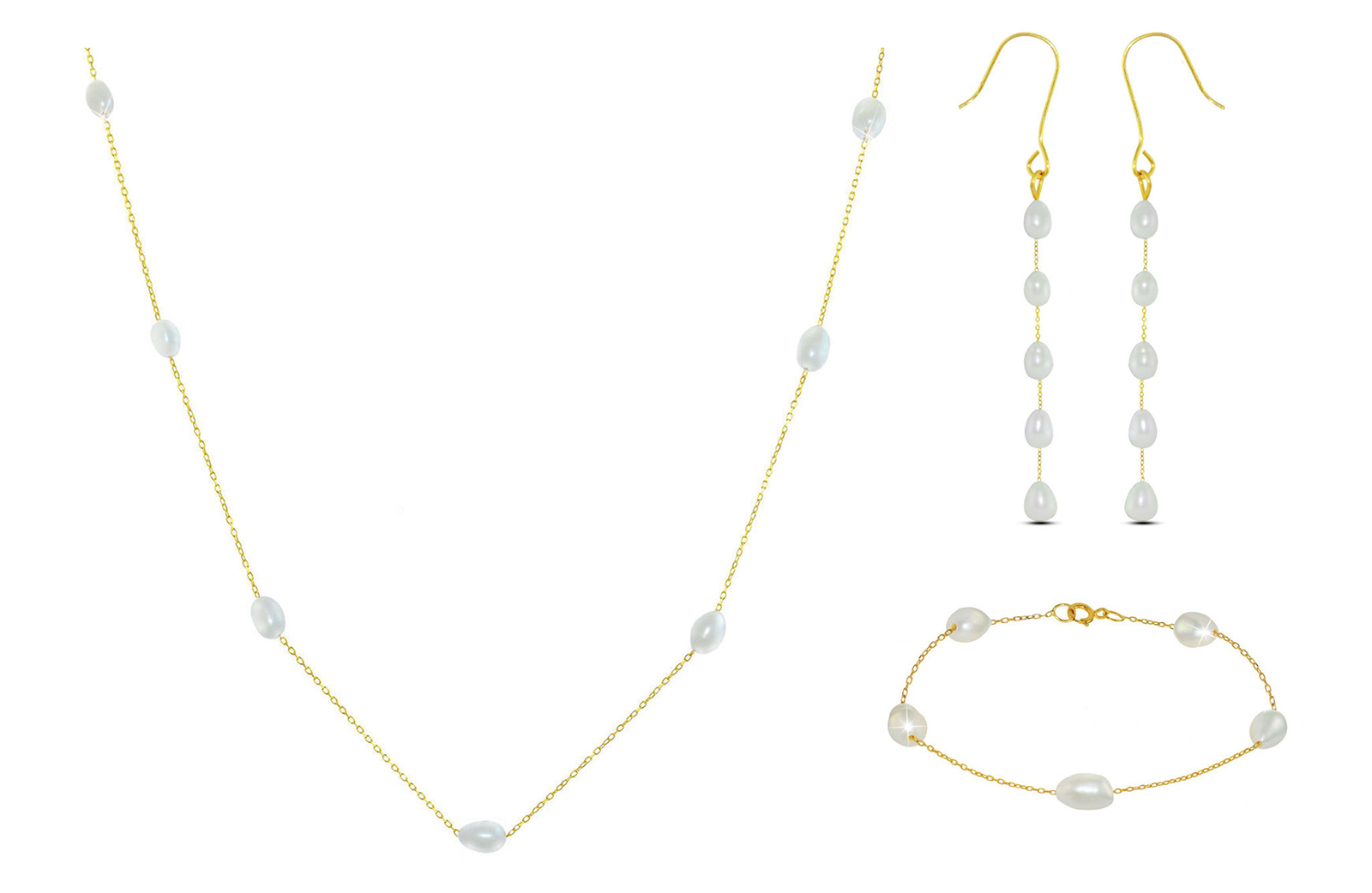 Vera Perla 18K Gold White Pearls Jewelry Set - 3 pcs.