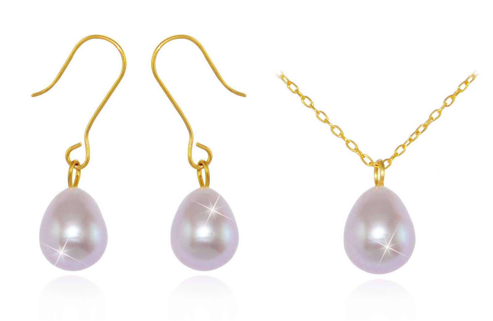 Vera Perla 10K Gold Genuine 7mm Purple Drop Pearls Delicate Set