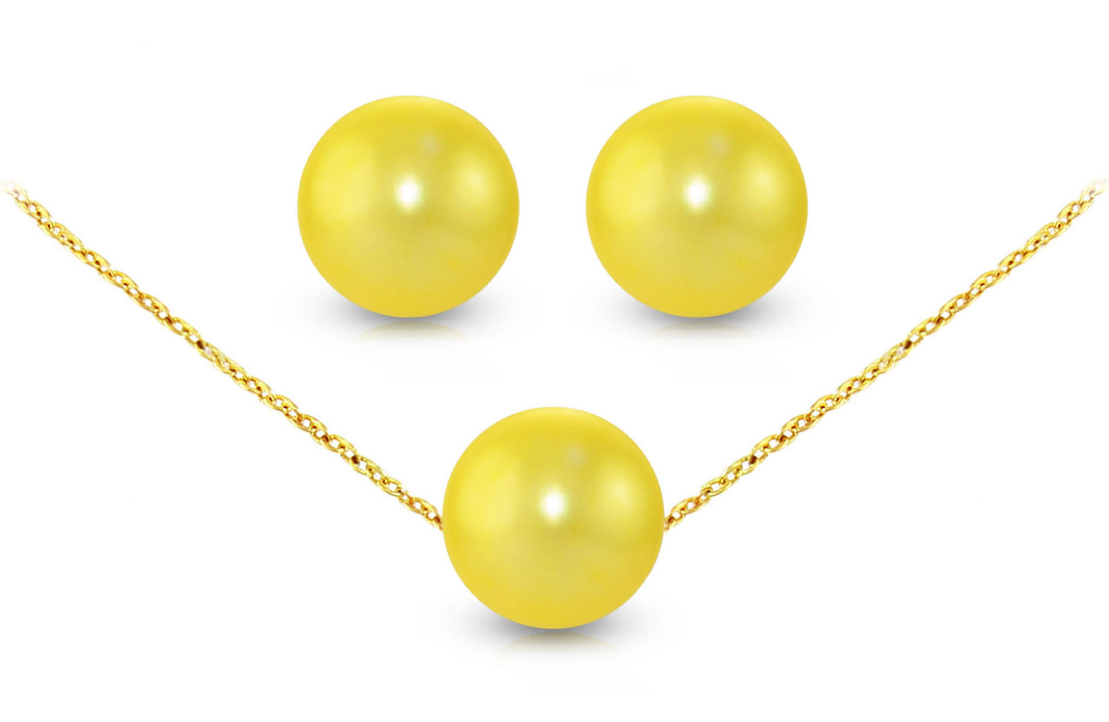 Vera Perla 10K Gold Simple 7mm Golden Pearl Necklace and Earrings