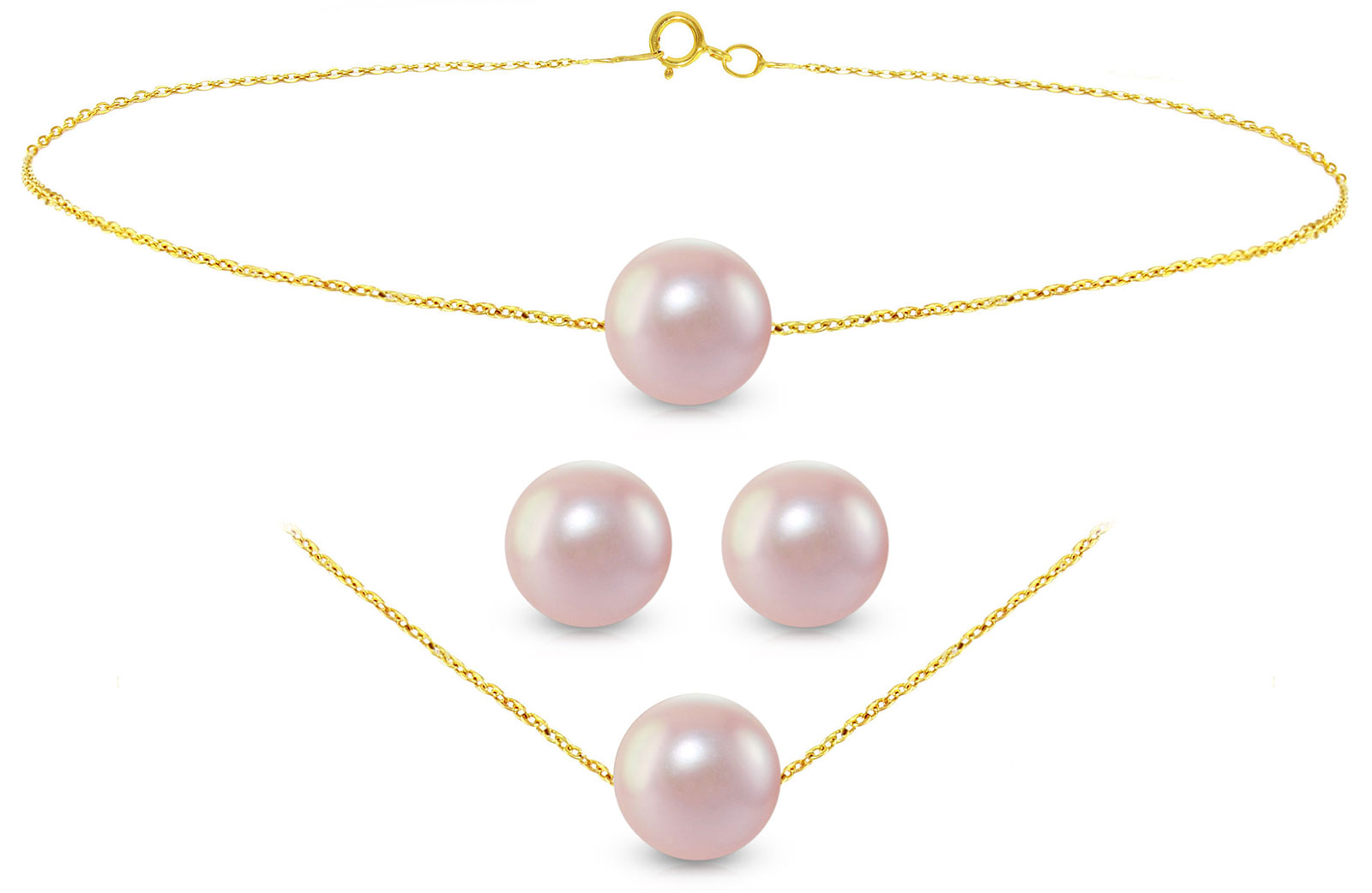 Vera Perla 10K Gold Simple 7mm Purple Pearl Jewelry Set, 3 Pieces