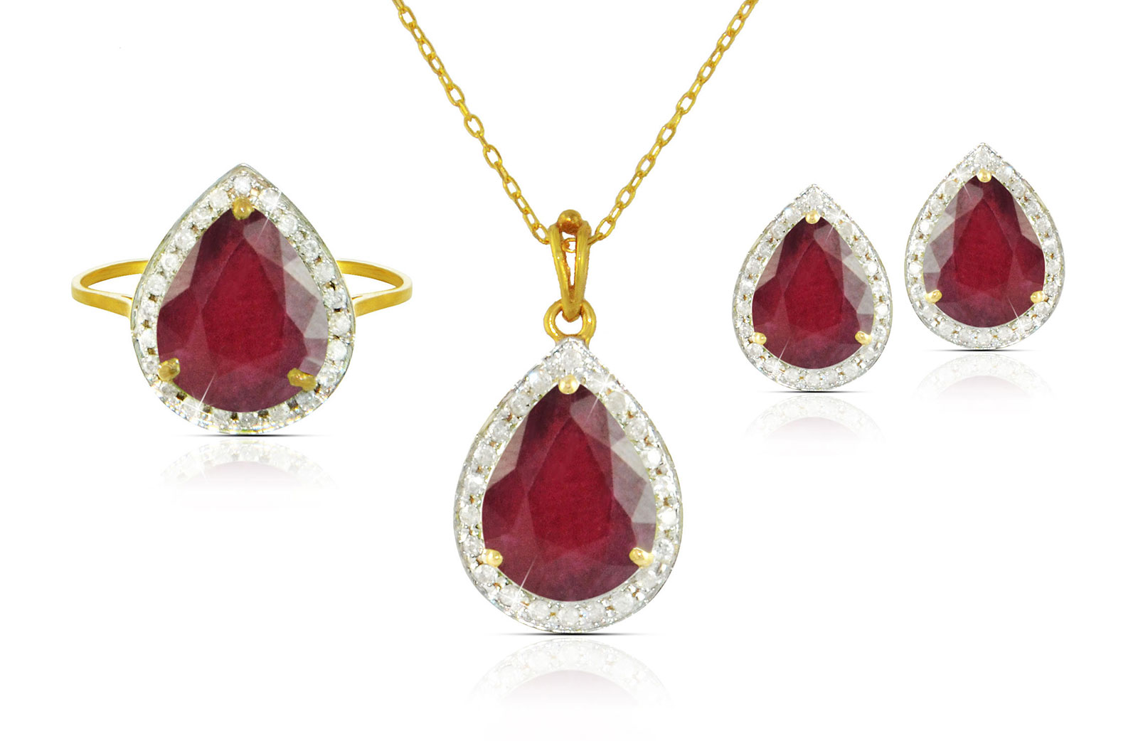 Vera Perla 18k  Gold 10mm Genuine Drop  Cut Ruby 0.48Ct Genuine Diamonds Jewelry Set