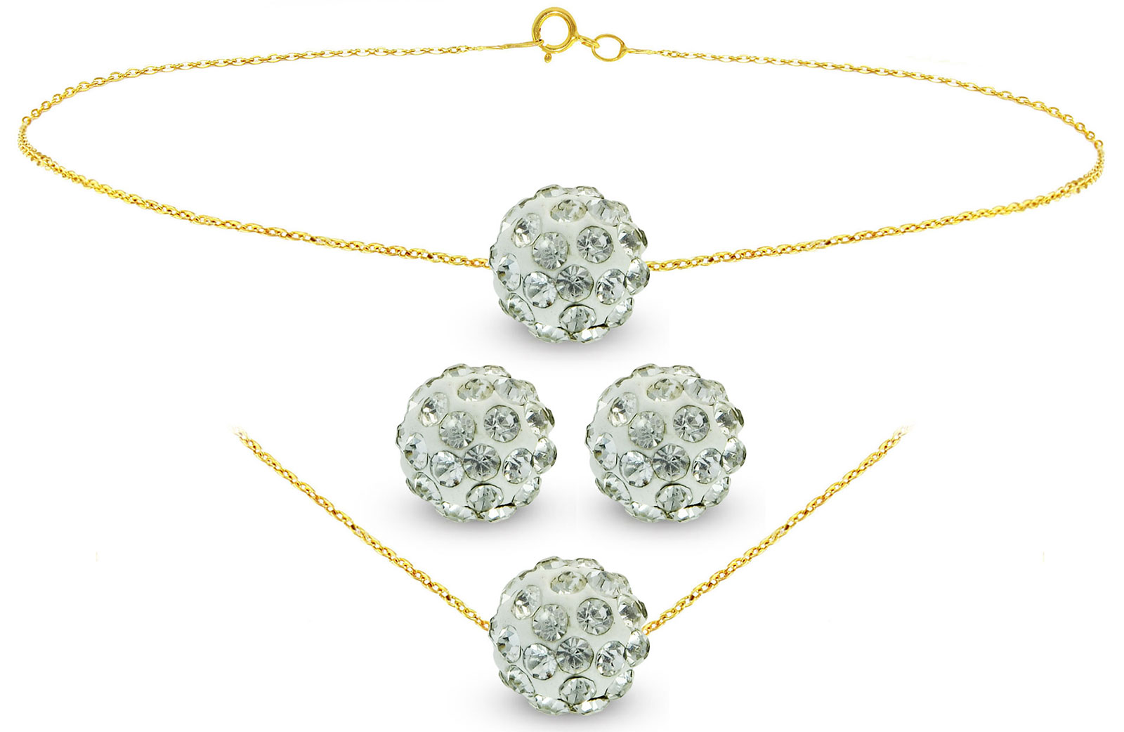 Vera Perla 18k Gold, 10mm Crystal Balls Necklace, Bracelet & Earrings