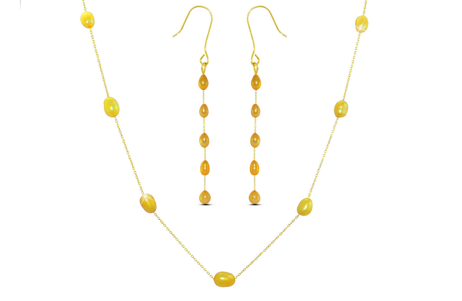 Vera Perla 18K Gold Golden Pearls Jewelry Set - 2 pcs.