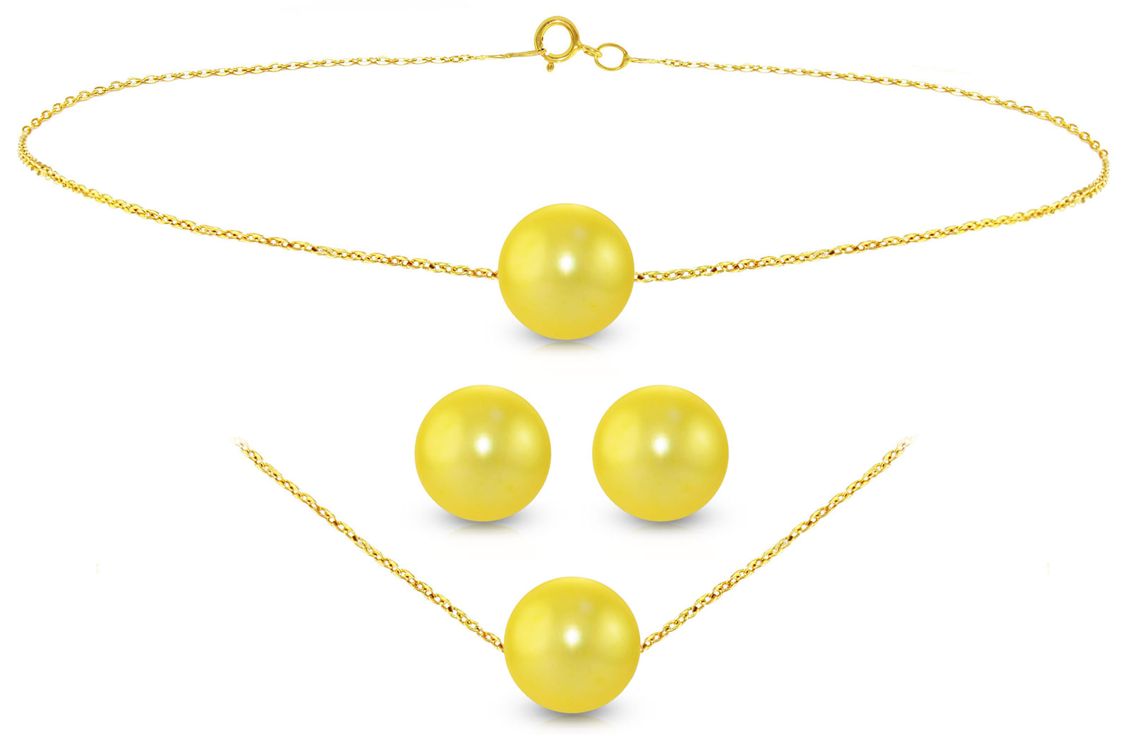 Vera Perla 18K Gold Simple 7mm Golden Pearl Jewelry Set, 3 Pieces