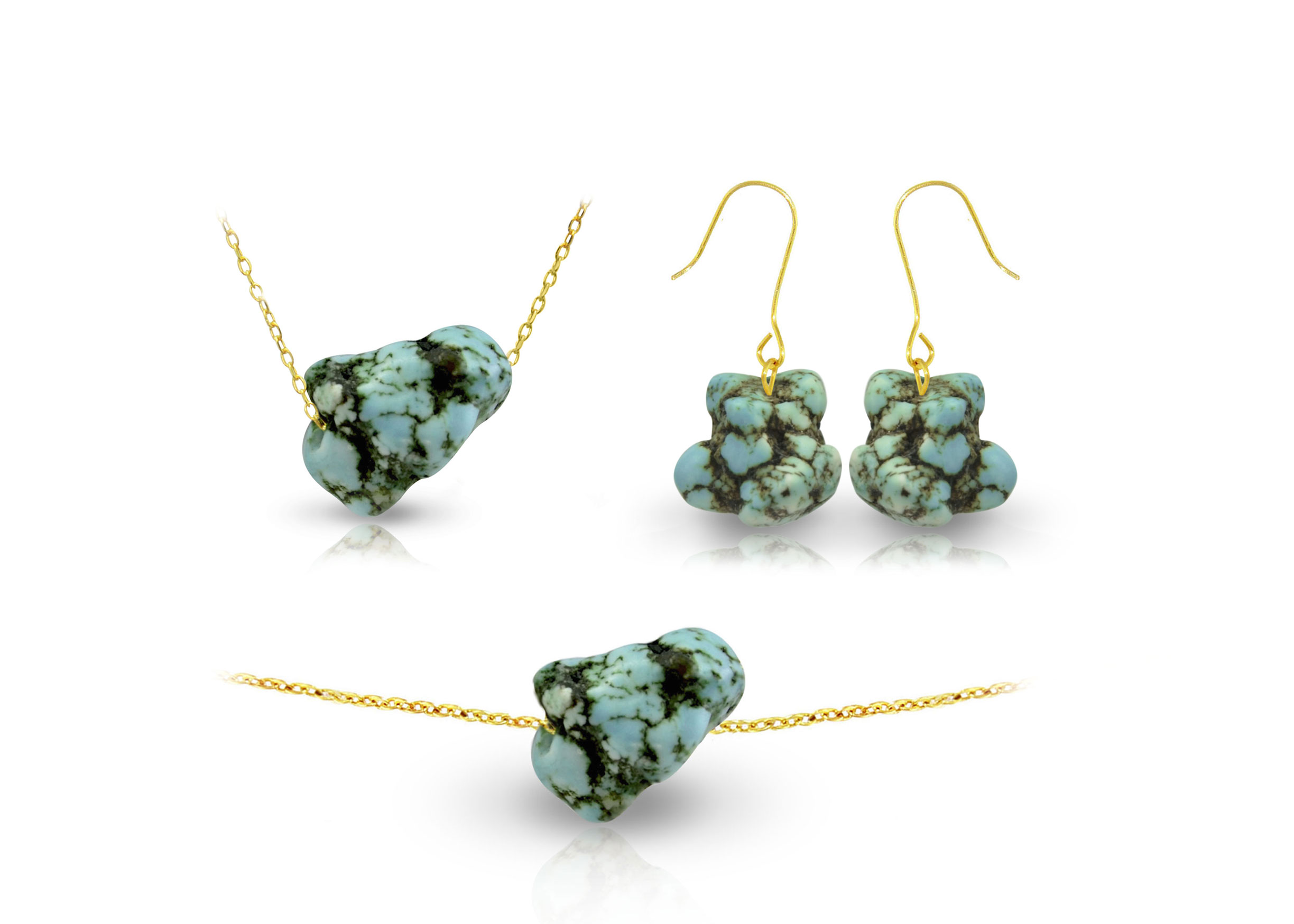 Vera Perla 18K Gold Turquoise Nugget Jewelry Set 3 pcs