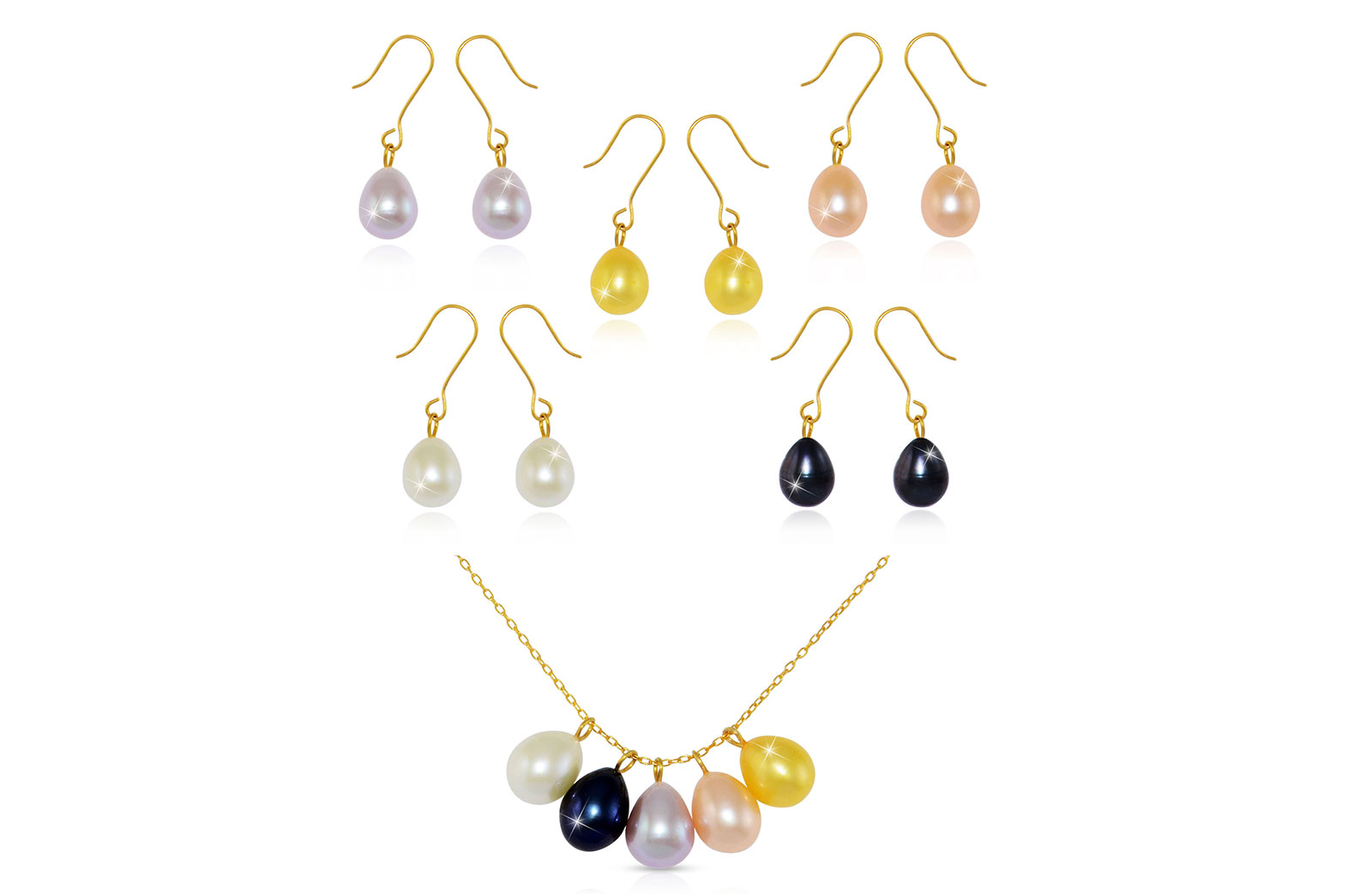 Vera Perla 5 in 1 10K Gold Genuine Pearls 5 Pendants and Earrings and 1 Chain